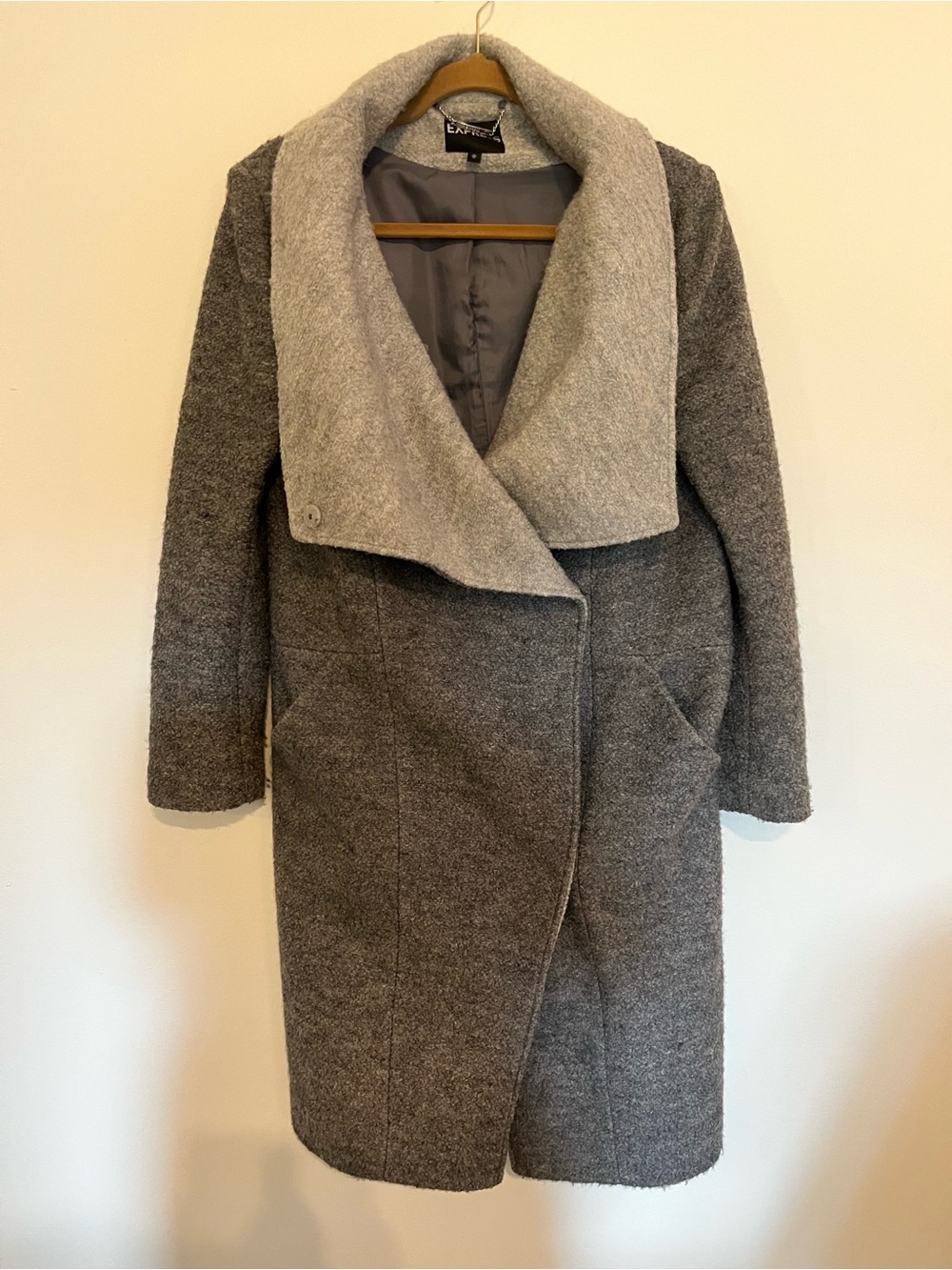 Express Women's Gray Wool Blend Shawl Collar Coat medium